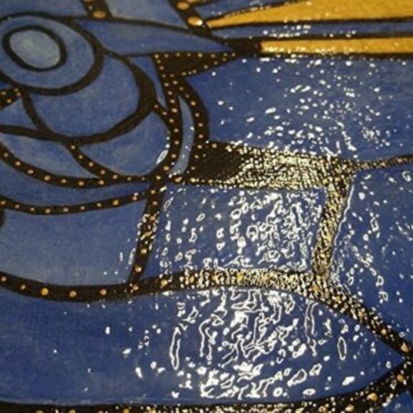 Abstract Holy Family Nativity Blue Gold Original Christmas Painting - Picture 3 of 4